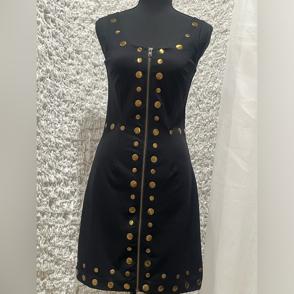 CYNTHIA ROWLEY GOLD EMBELLISHED METAL CIRCLE BODYCON KNEE LENGTH DRESS SIZE XS - Picture 4 of 11